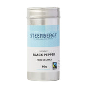 Steenbergs organic black pepper canister on a white background