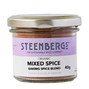 Steenbergs organic mixed spice baking spice blend jar on a white background
