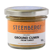 Steenbergs organic ground cumin jar on a white background