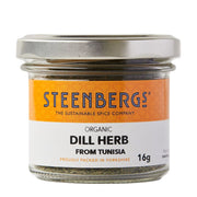 Steenbergs organic dill herb jar on a white background