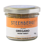 Steenbergs organic oregano jar on a white background