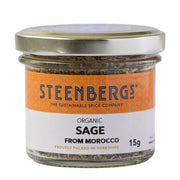 Jar of Steenbergs organic sage from Morocco on a white background