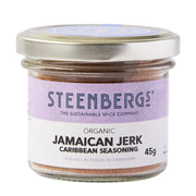 Steenbergs Jamaican Jerk seasoning jar on a white background