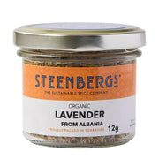 Steenbergs organic lavender jar on a white background