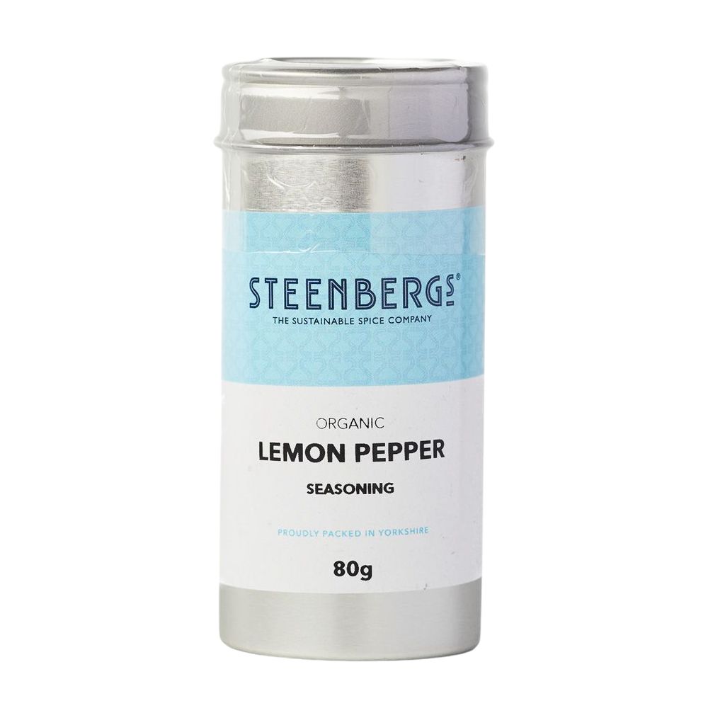 Steenberg organic lemon pepper seasoning canister on a white background