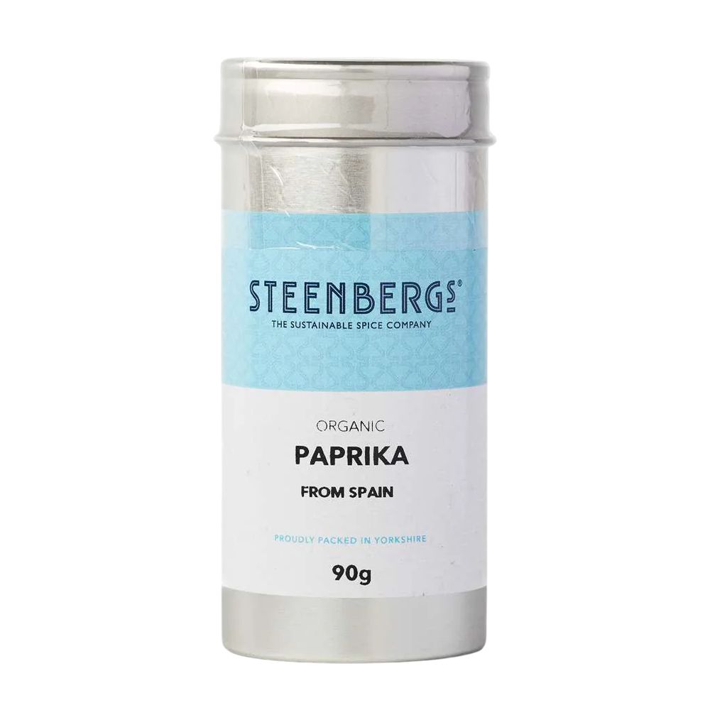 Steenbergs organic paprika container on a white background