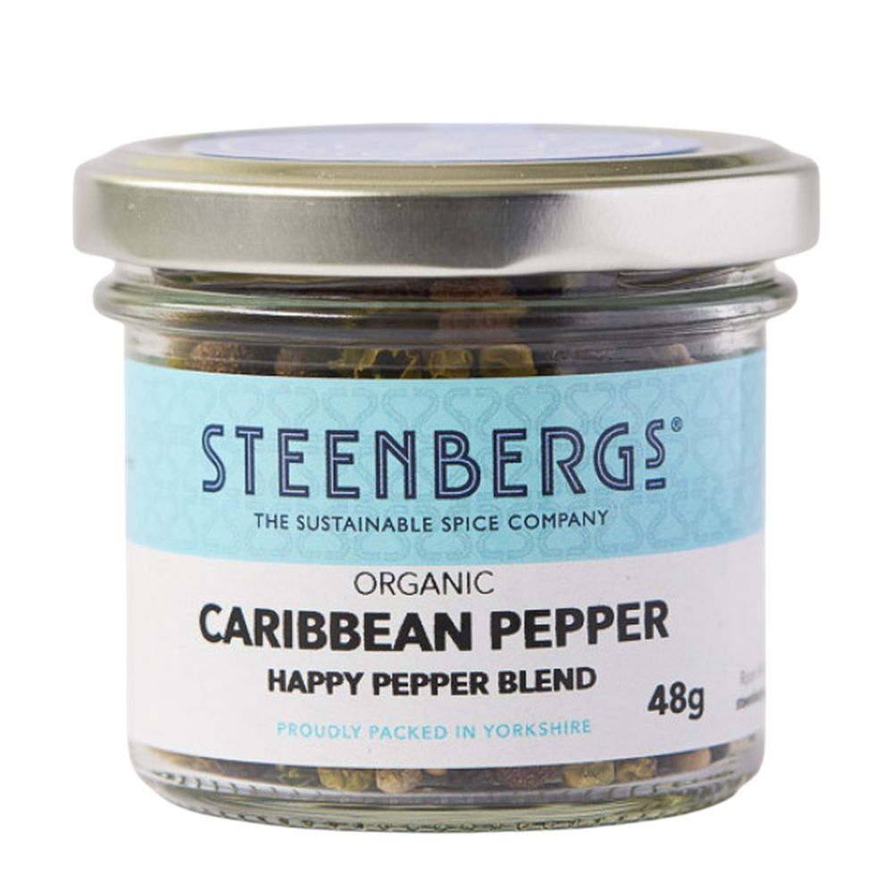 Jar of Steenbergs Organic Caribbean Pepper on a white background