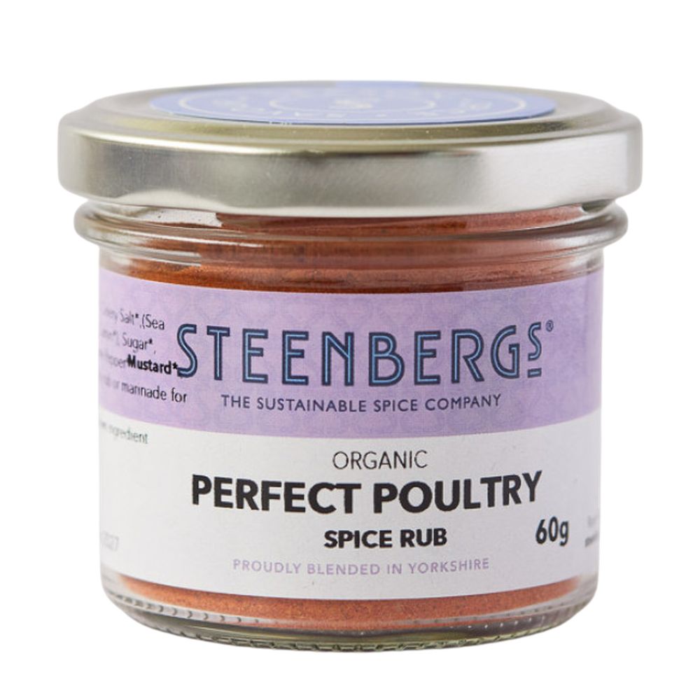 Steenbergs Organic Perfect Poultry Spice Rub jar on a white background