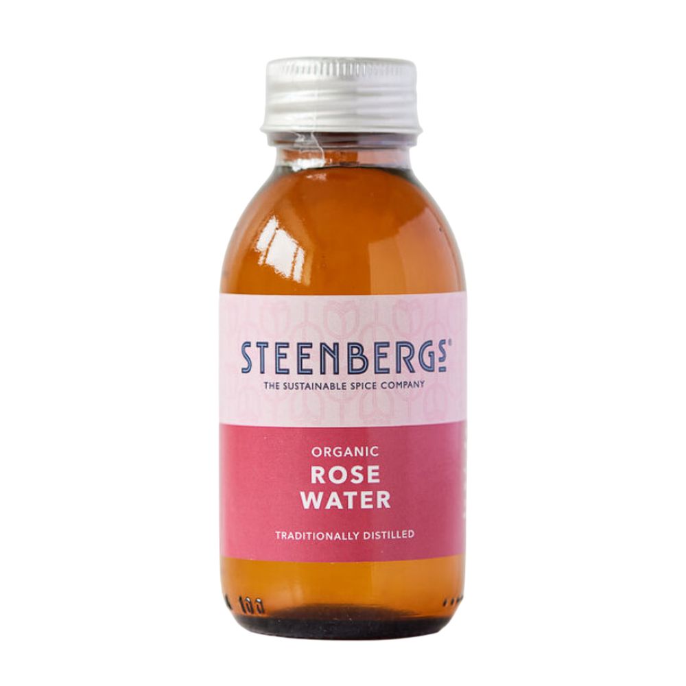 Steenbergs Organic Rose Water bottle on a white background