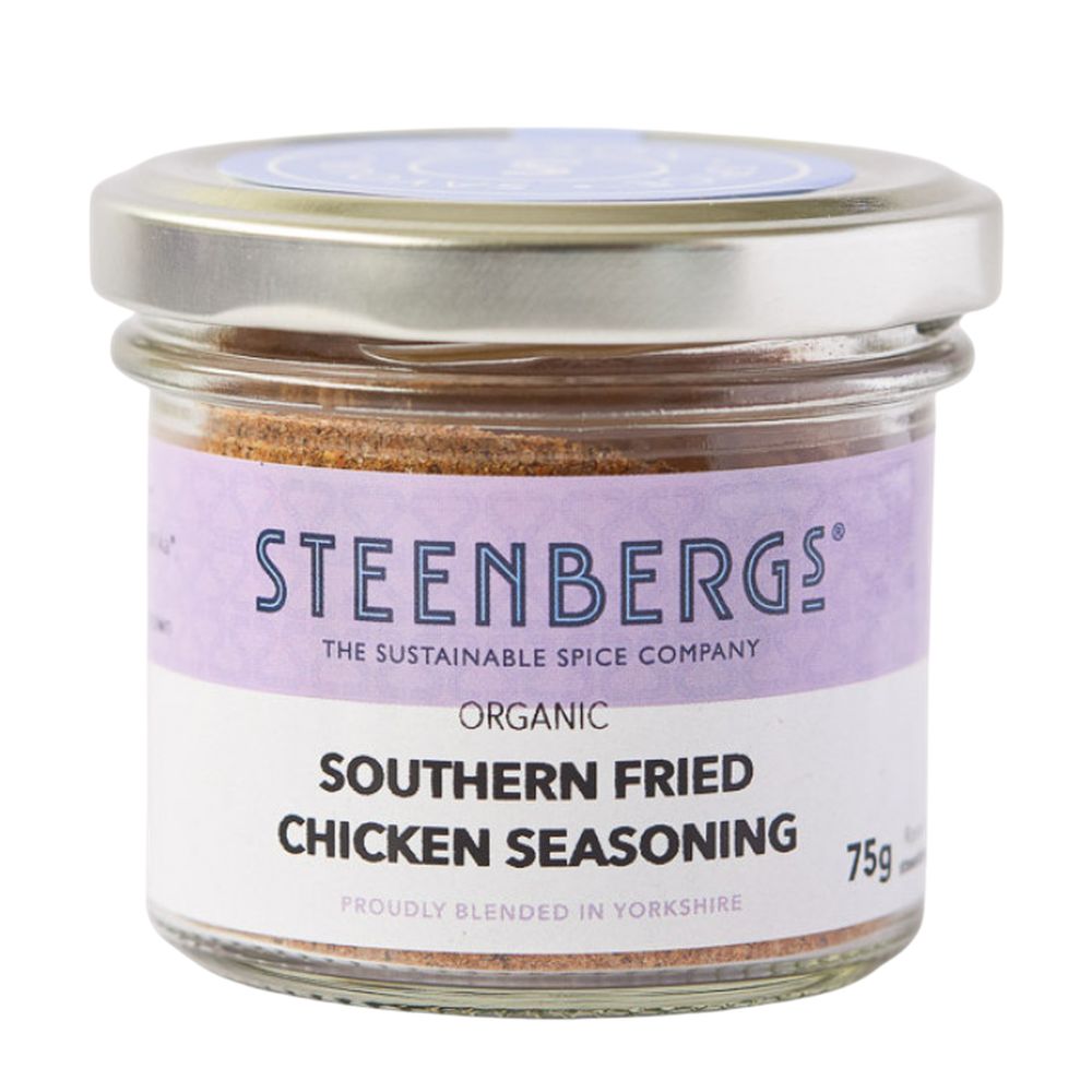 Jar of Steenbergs Southern Fried Chicken Seasoning on a white background