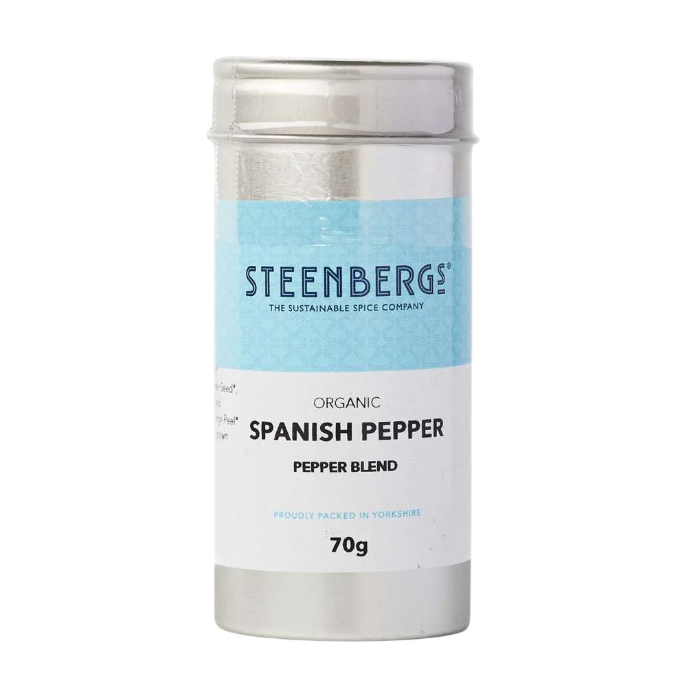 Steenbergs organic Spanish pepper blend container on a white background