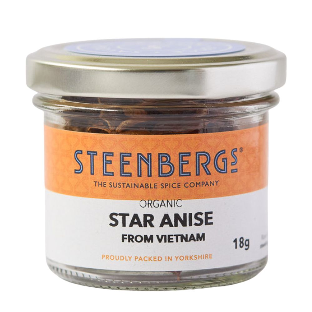 Steenbergs organic star anise jar on a white background