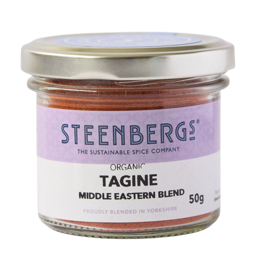 Steenbergs organic tagine middle eastern blend spice jar on a white background