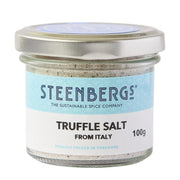 Jar of Steenbergs truffle salt on a white background