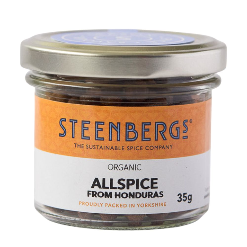Steenbergs organic allspice jar on a white background