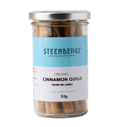 Jar of Steenbergs organic cinnamon quills on a white background