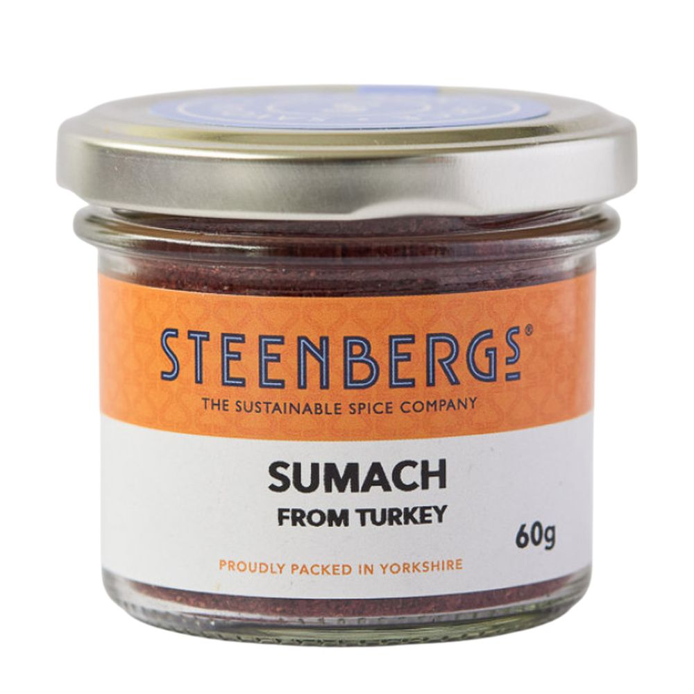 Steenbergs sumach spice jar on a white background