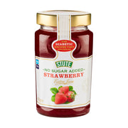 Jar of Stute No Sugar Added Strawberry Jam on a white background
