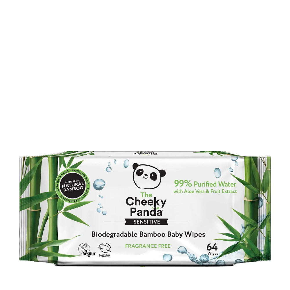 Pack of The Cheeky Panda biodegradable bamboo baby wipes on a white background