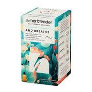 Box of 'And Breathe' tea from theherbtender on a white background