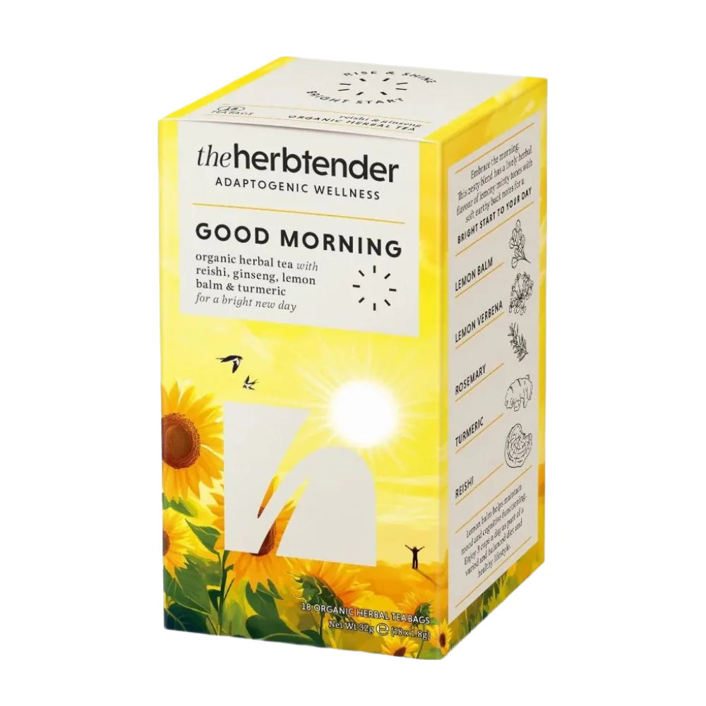 Box of 'Good Morning' tea from the herb tender with sun and nature design