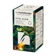 Box of 'Vital Glow' herbal tea from 'theherbtender' on a white background