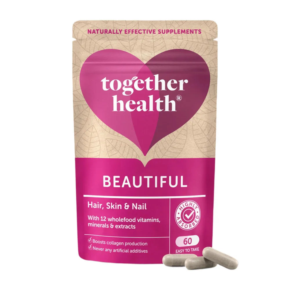 Together Health supplement package for hair, skin, and nail health on a white background