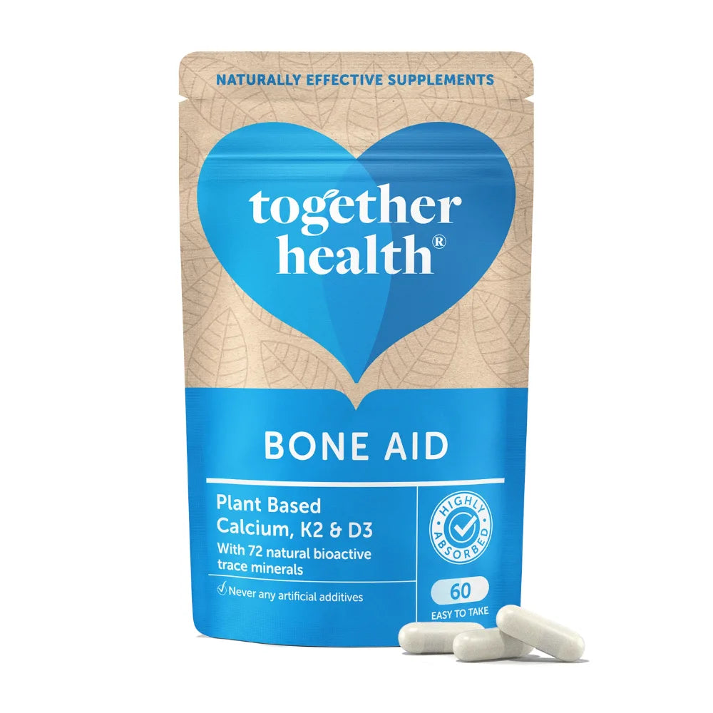 Together Health Bone Aid supplement package with blue heart logo on a white background