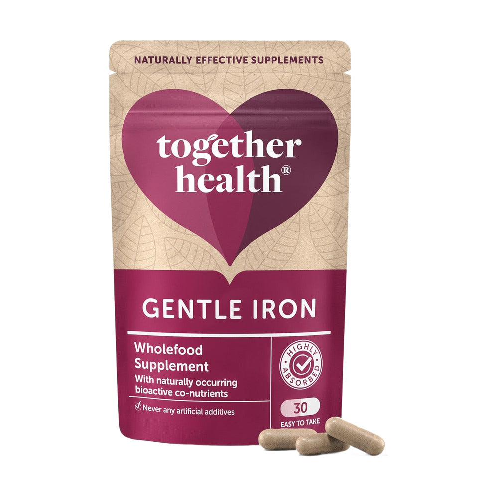 Together Health Gentle Iron supplement package with two capsules on a white background