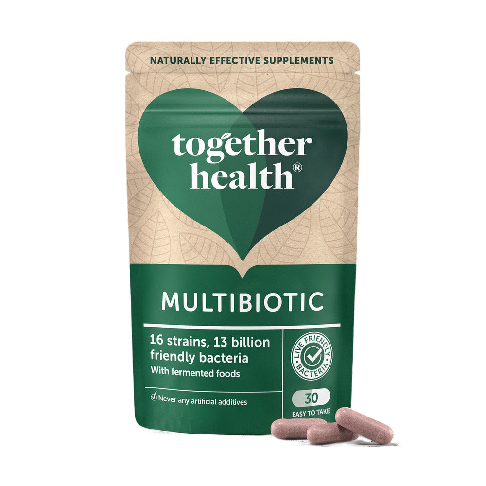 Multibiotic supplement package with 'Together Health' branding on a white background