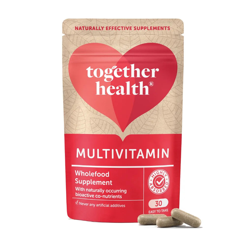 Multivitamin package with 'Together Health' branding on a white background
