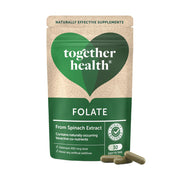 Together Health Folate supplement package with green heart logo on a beige background