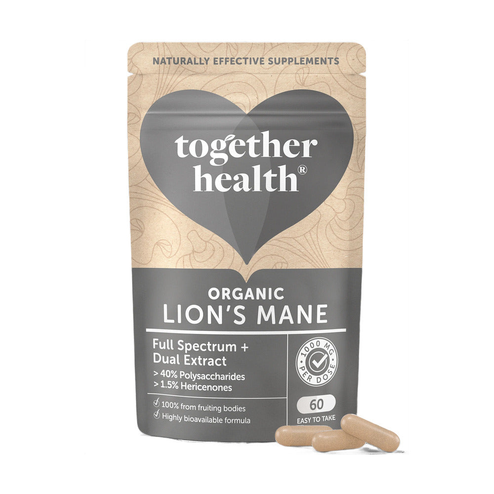 Together Health Organic Lion's Mane supplement package with capsules on a white background