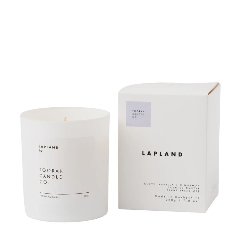 Lapland candle by Toorak Candle Co. with its packaging on a white background