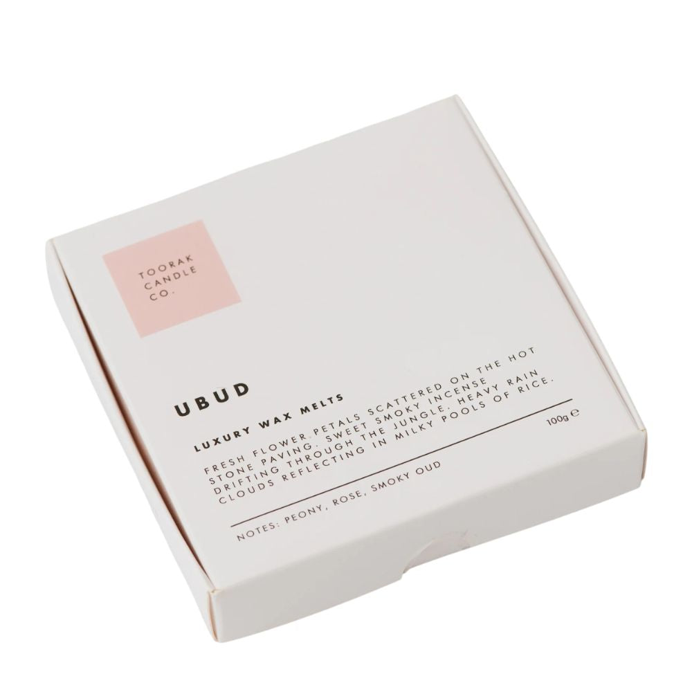 Box of Tocoto Candle Co. Ubud luxury wax melts on a white background