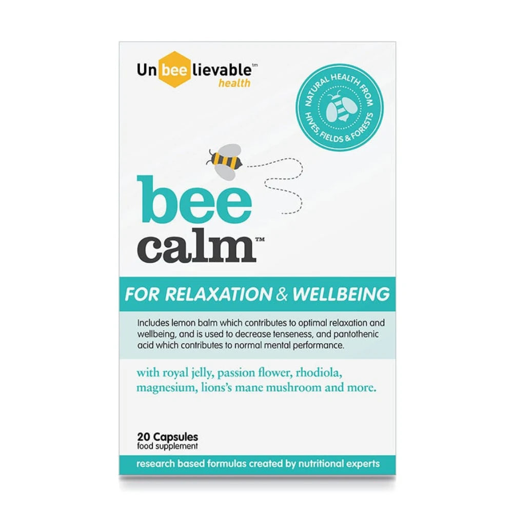 Package of bee calm for relaxation and wellbeing by Unbeelievable Health on a white background