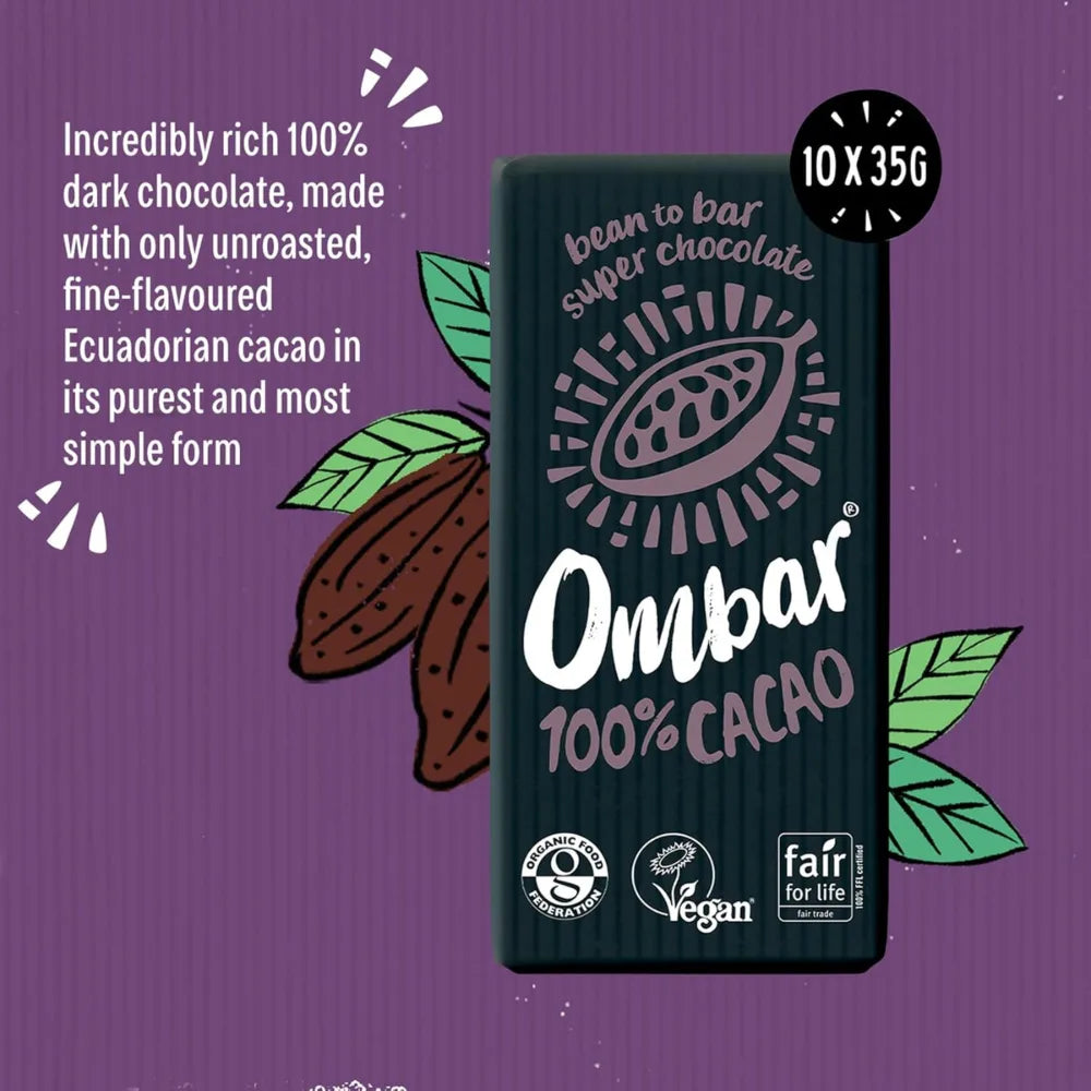 Ombar 100% Cacao Chocolate Bars 10 x 35g