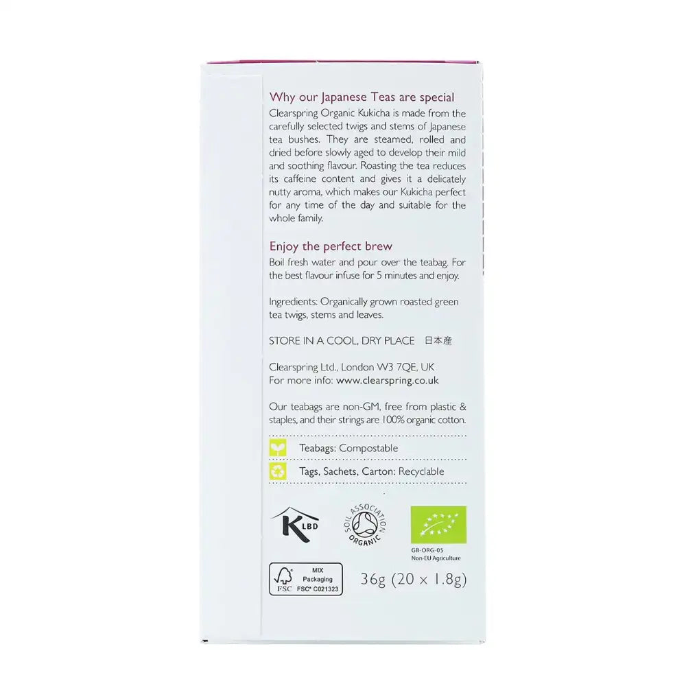 Clearspring Organic Japanese Kukicha 20 Tea Bags