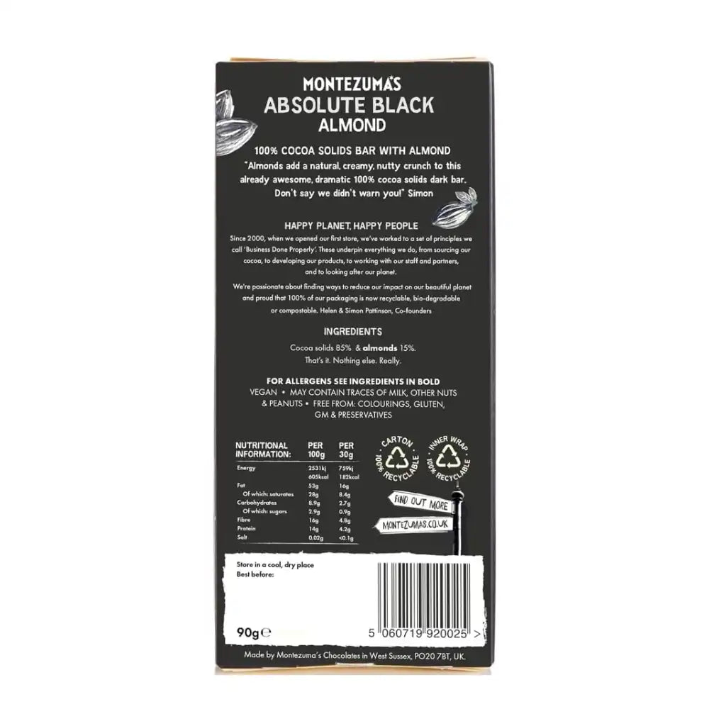 Montezuma Absolute Black Chocolate with Almonds 12 x 90g
