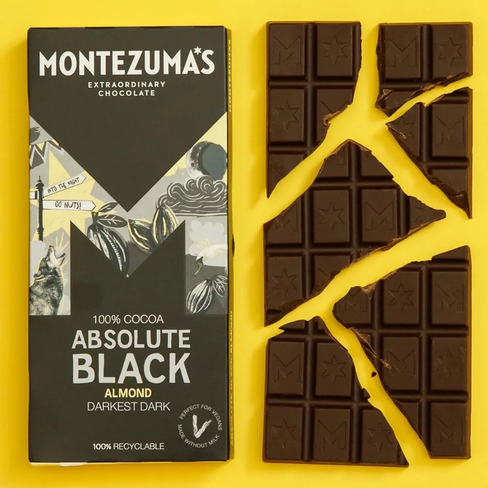 Montezuma Absolute Black Chocolate with Almonds 12 x 90g