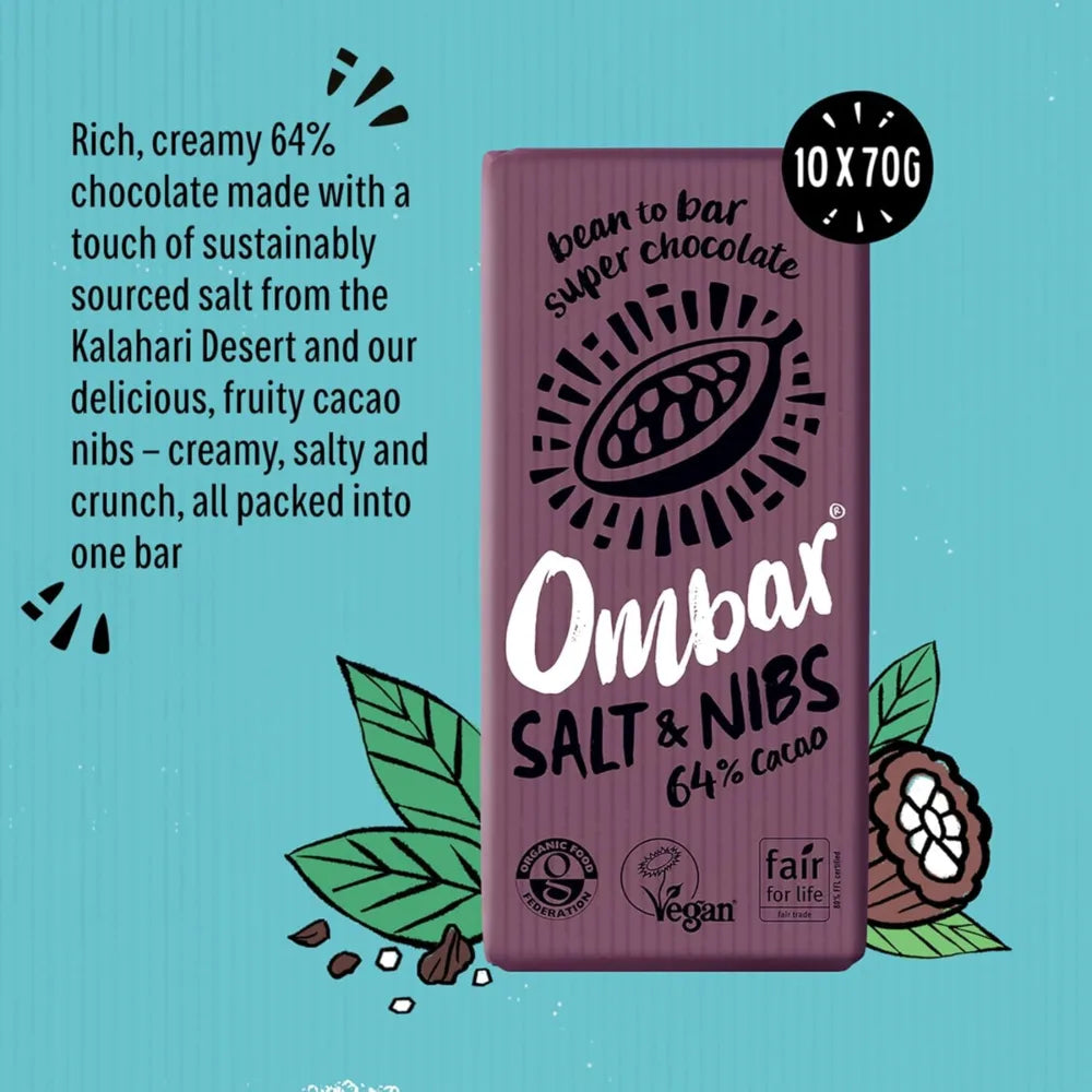 Ombar Salt & Nibs Chocolate Bars 10 x 70g