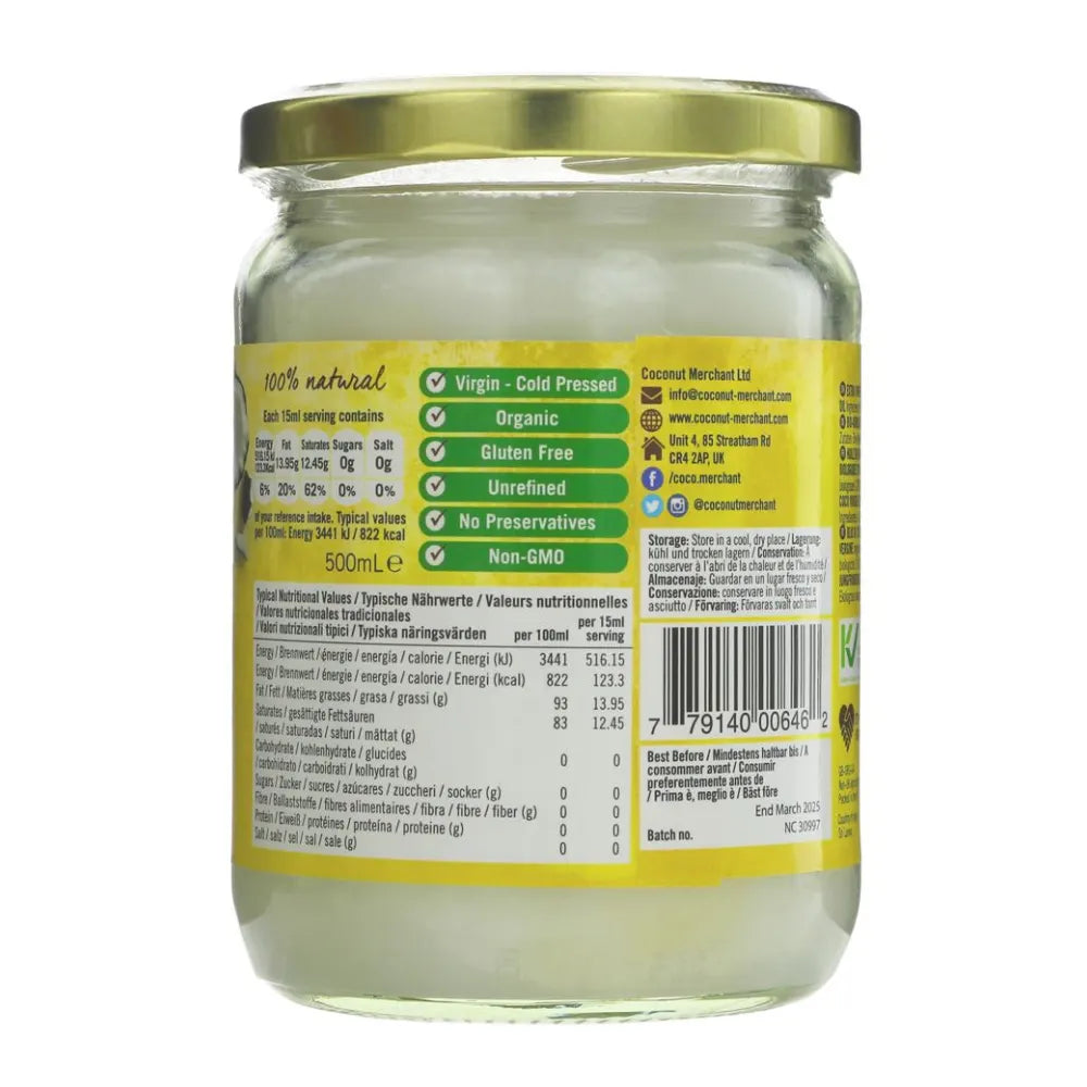 Coconut Merchant Organic Raw Extra Virgin Coconut Oil 500ml