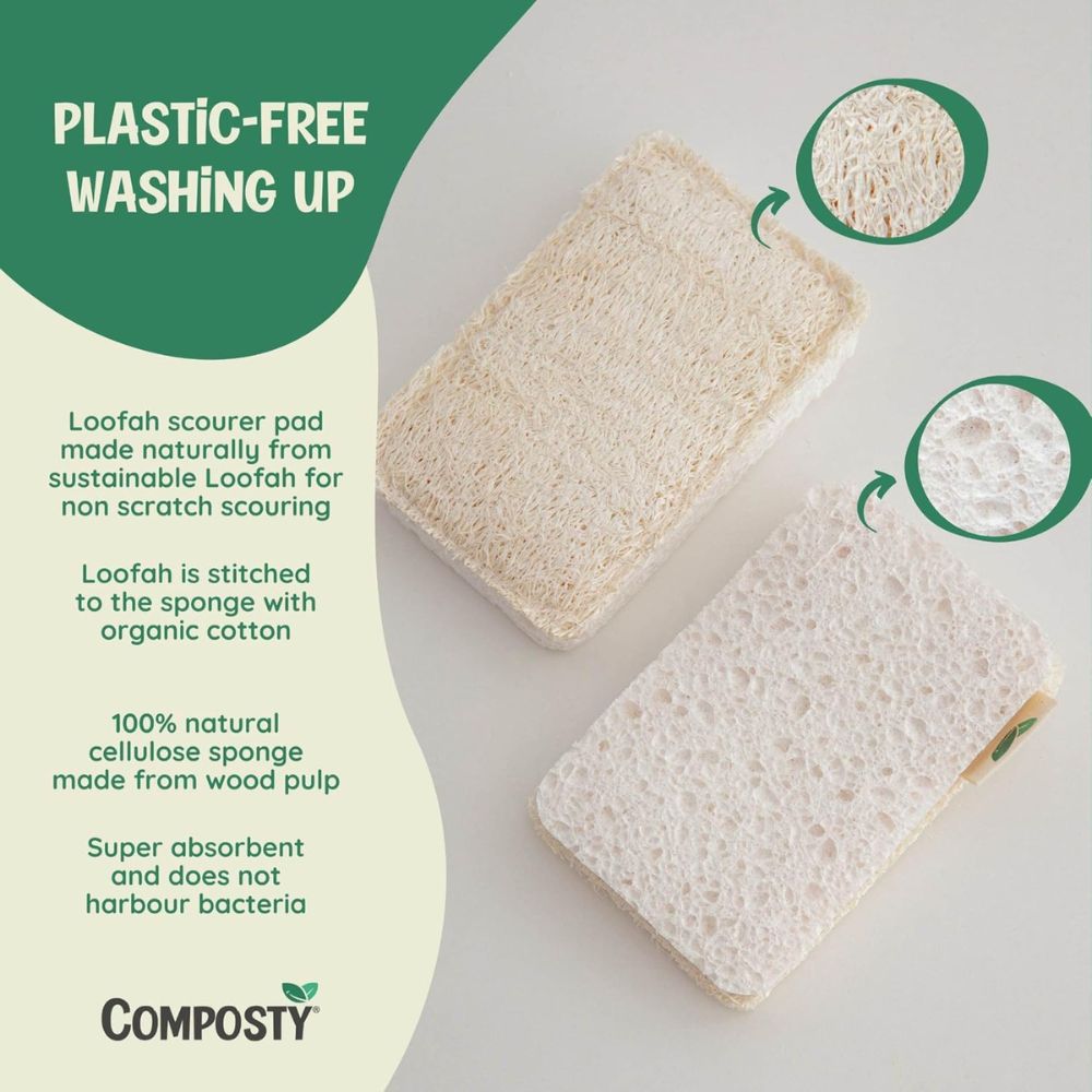 Composty Loofah All-in-One Plastic Free Dish Sponges 6 Pack