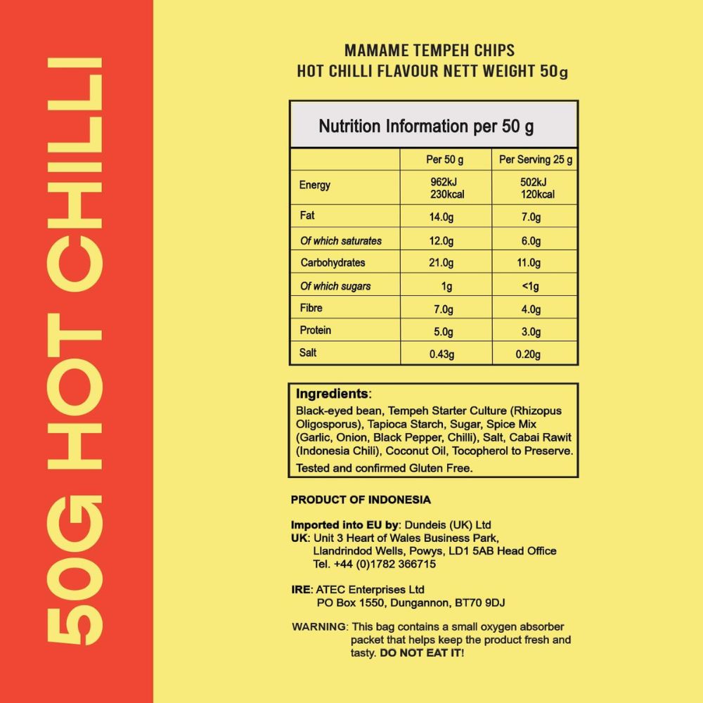 Mamame Hot Chili Tempeh Chips 12 x 50g