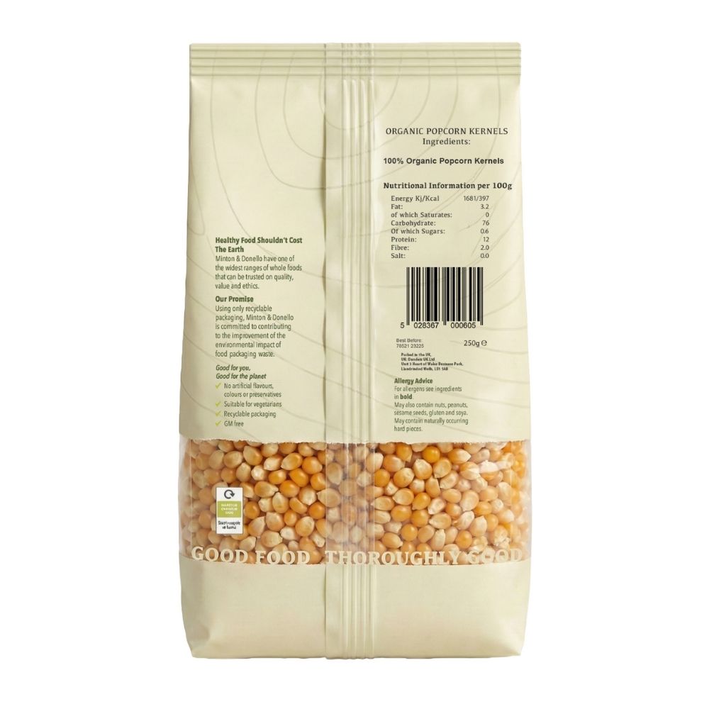 Minton & Donello Organic Popcorn 6 x 250g