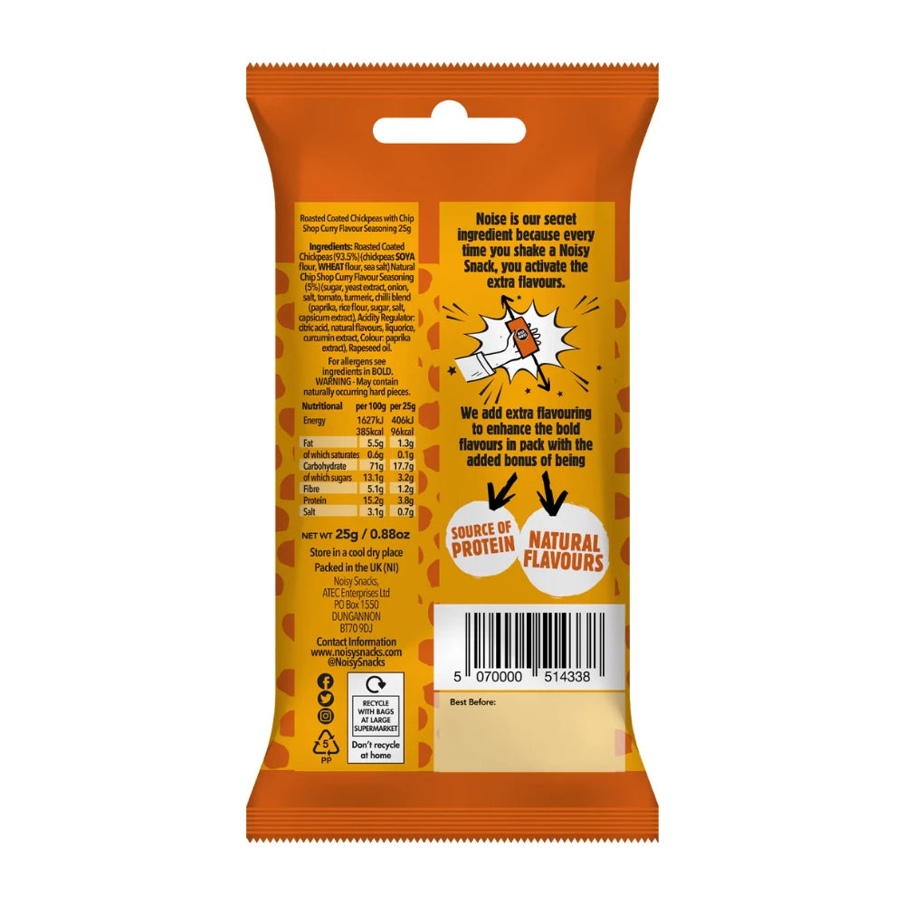 Noisy Snacks Coated Chickpeas Chip Shop Curry 10 x 25g
