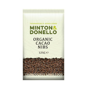 Packaging of Minton & Donello Organic Cacao Nibs on a white background
