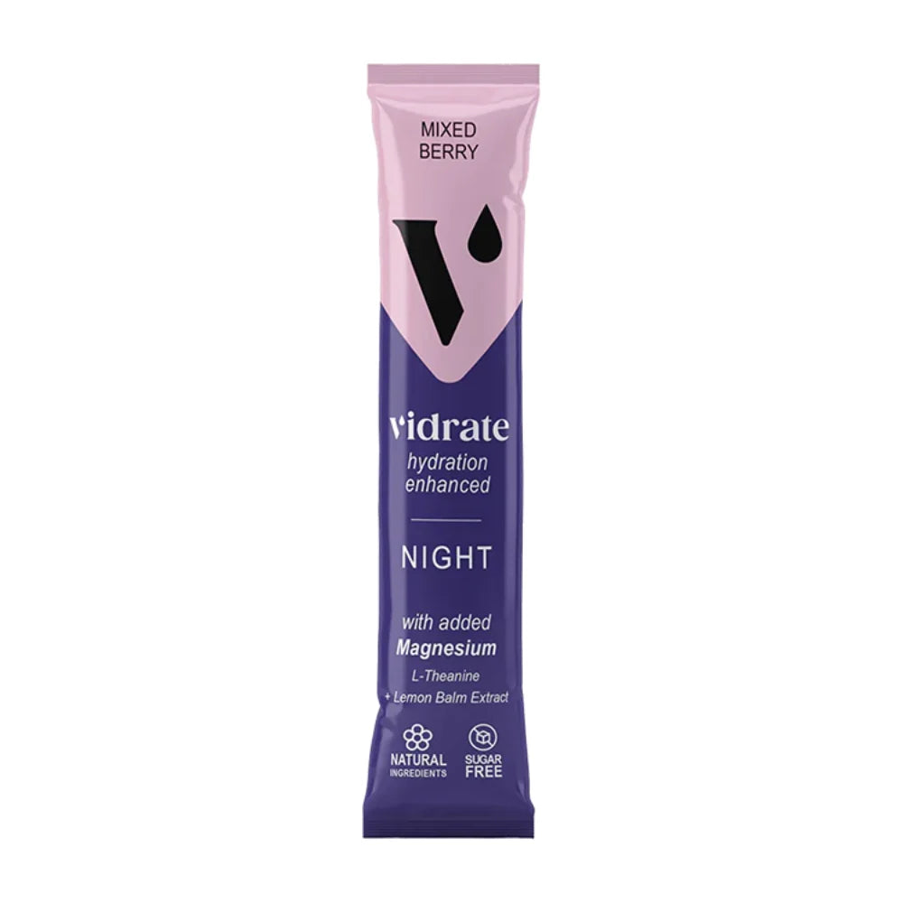 Vidrate Night supplement package with pink cap on a white background