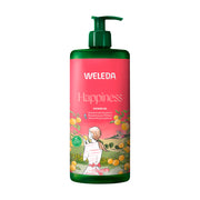 Weleda Happiness shower gel bottle on a white background