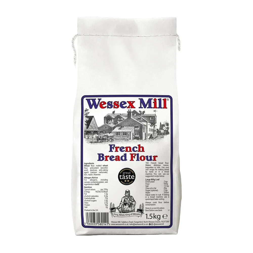 Bag of Wessex Mill French Bread Flour on a white background